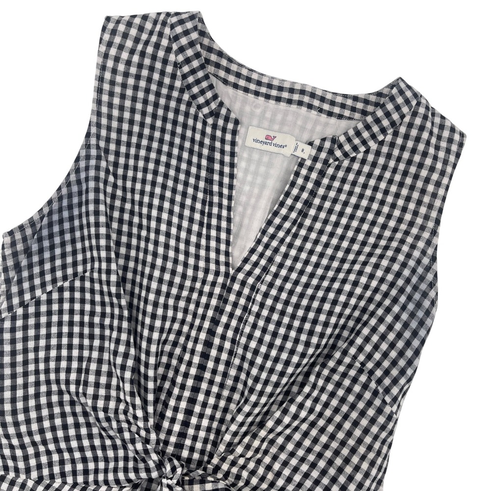 Vineyard Vines Black Gingham Sleeveless Tie-Waist‎ Dress Women's Size 8